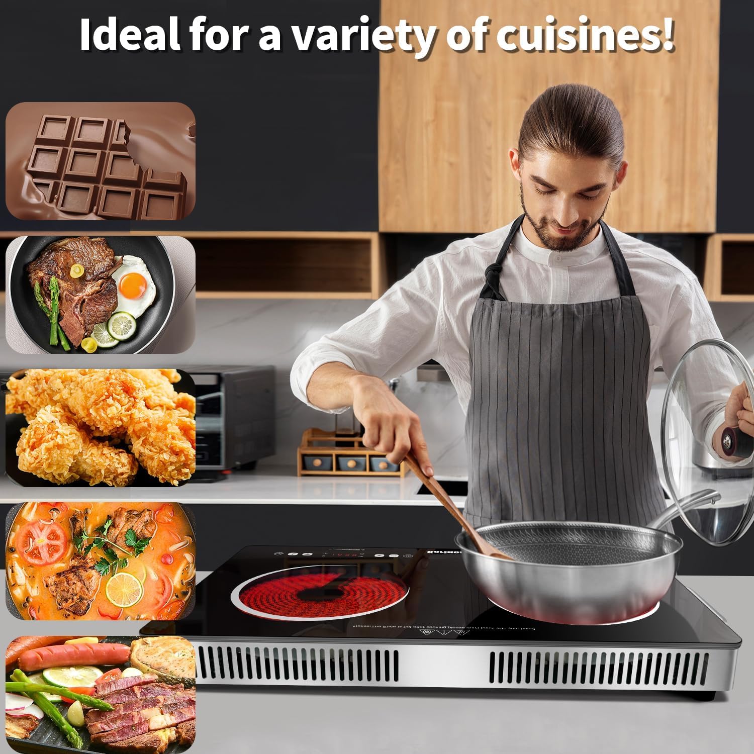 Karinear Double Ceramic Hob 2 Zone, 3200W Built in Electric Hob with Safety Lock & Knobs & Touch Control, 56cm Coutertop Hob with 9 Power Levels, 4 Hour Timer, 220-240V — view 4