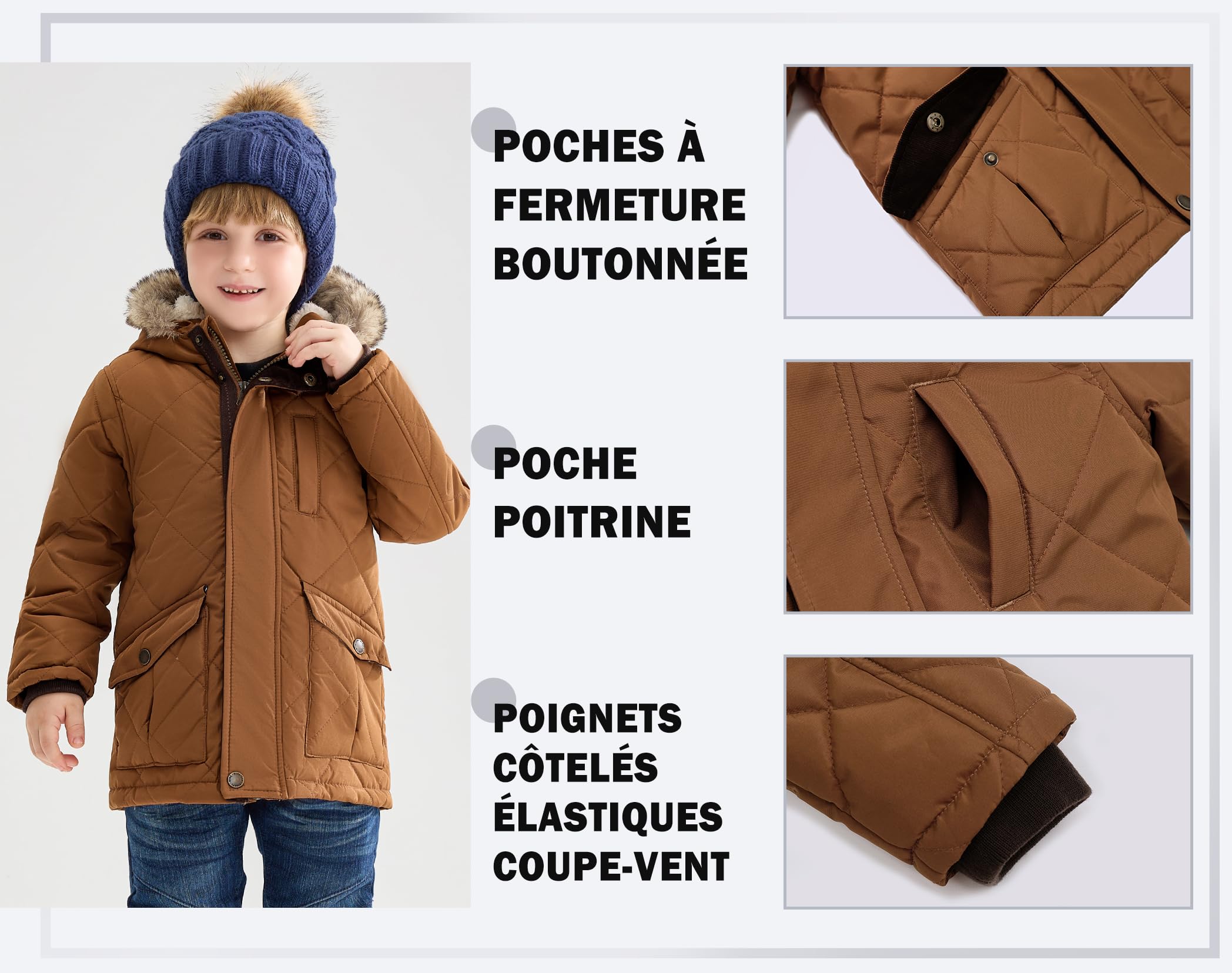 maoo garden Veste D'Hiver Doublée Sherpa Pour Petits Garçons Enfants Manteau Résistant à L'Eau à Capuche En Fourrure Gonflée