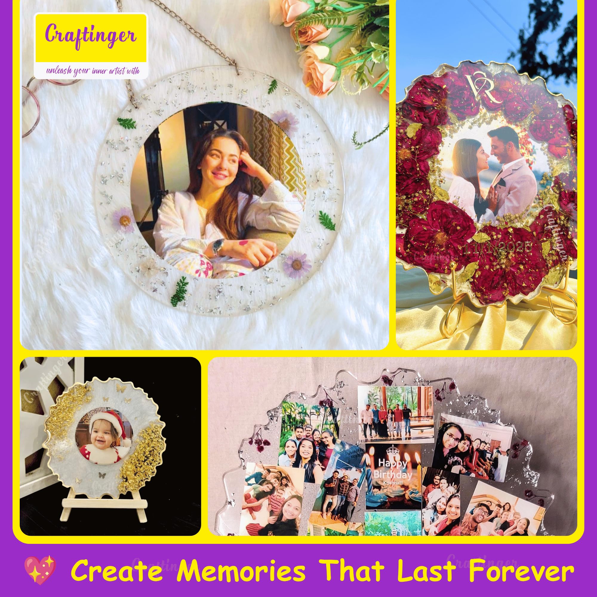 Craftinger Resin Art Photoframe Kit Lite with 300gm Resin & Wooden Stand, Colors and More 3