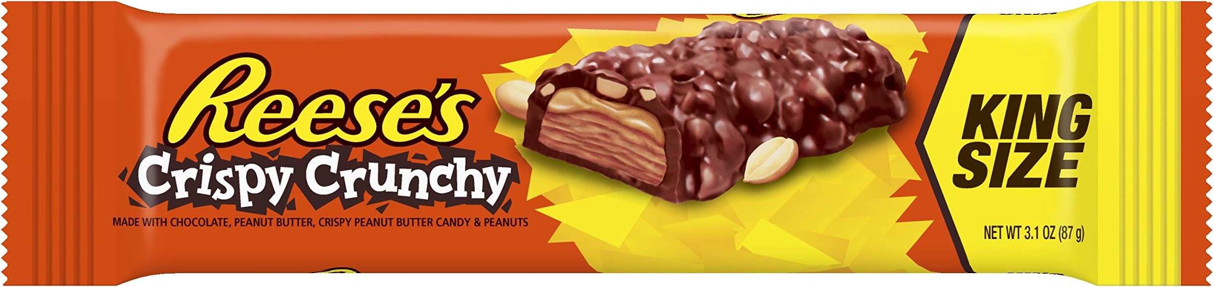 REESE'S Peanut Butter Candy Bar Crispy Crunchy Bars, King Size (Pack of 18)
