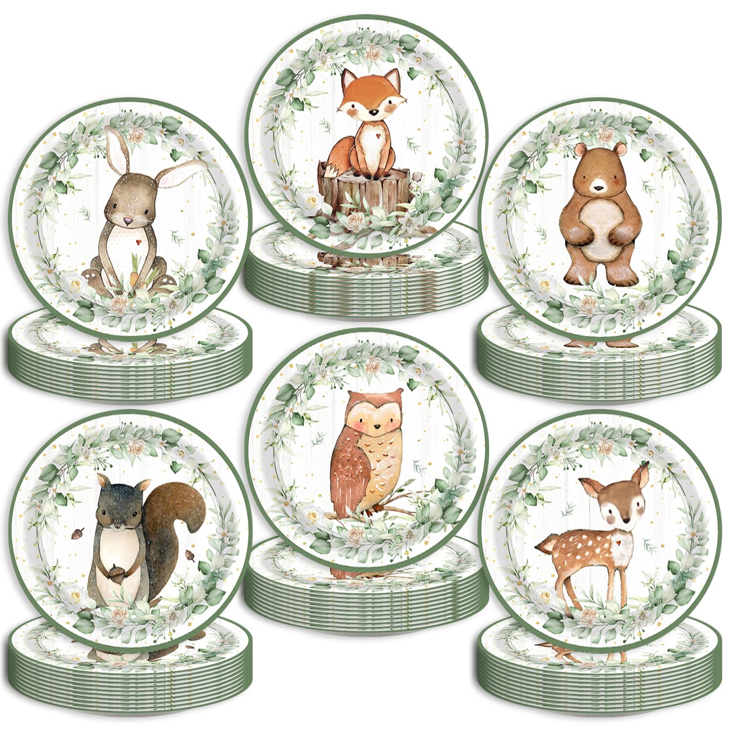 60Pcs Woodland Baby Shower Party Plates for 60 Guests Safari Jungle Wild Animal Party Decorations for Kids Boys Girls Birthday Party Supplies