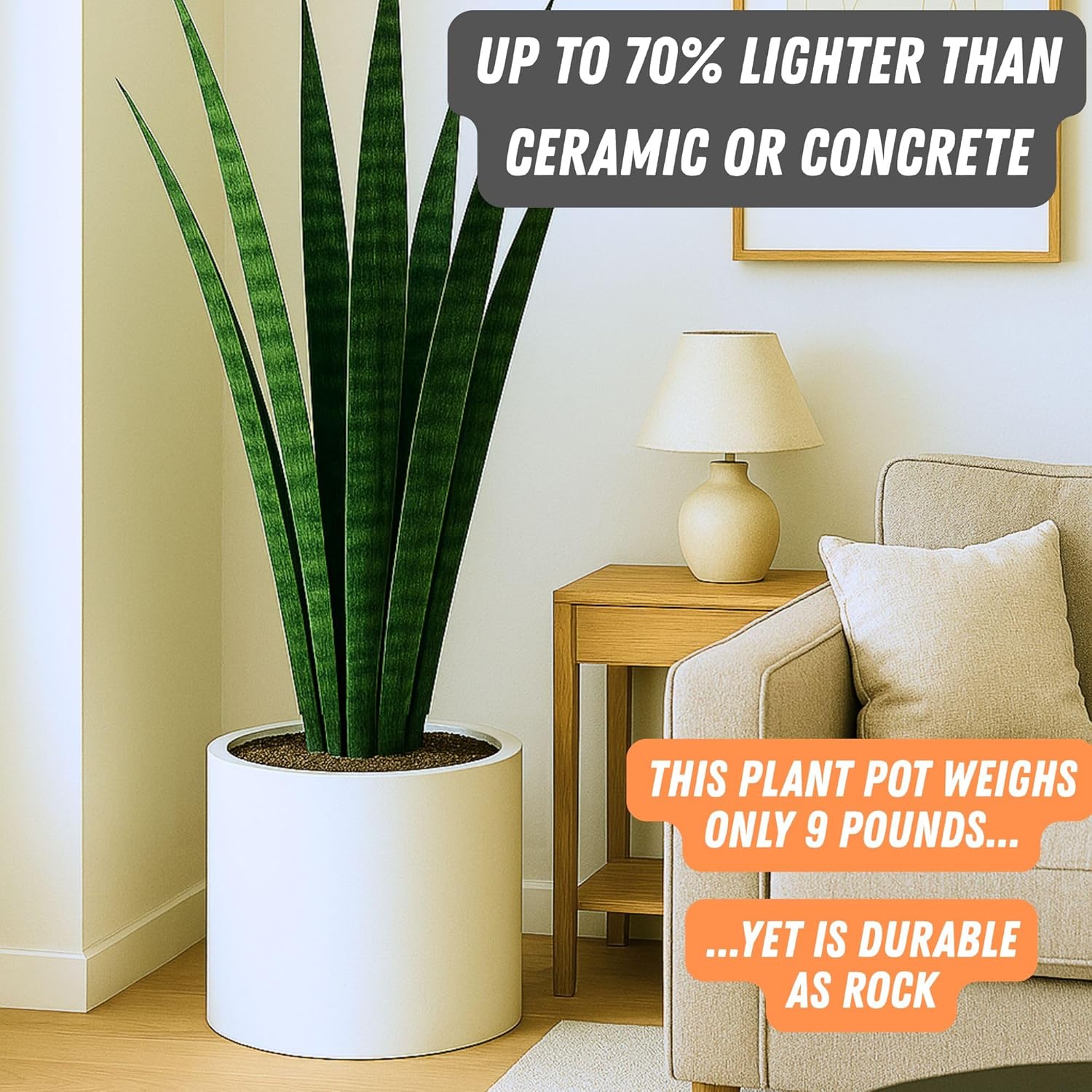 Fox & Fern 15" Large Planter Fits Plant Stand - Drainage Plug - Indoor Outdoor - Matte White