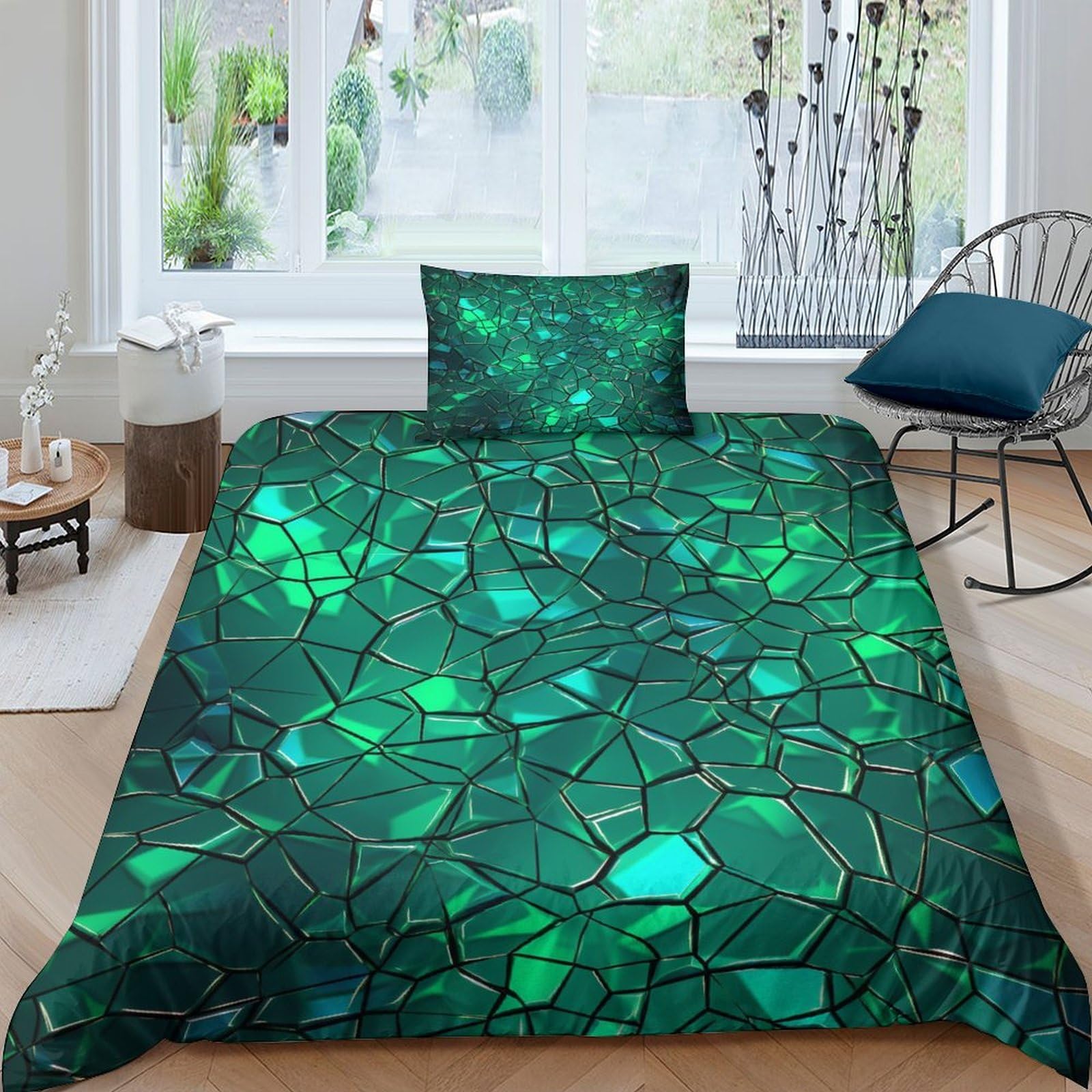 Housses de couettes vert émeraude en microfibre premium 3 pièces