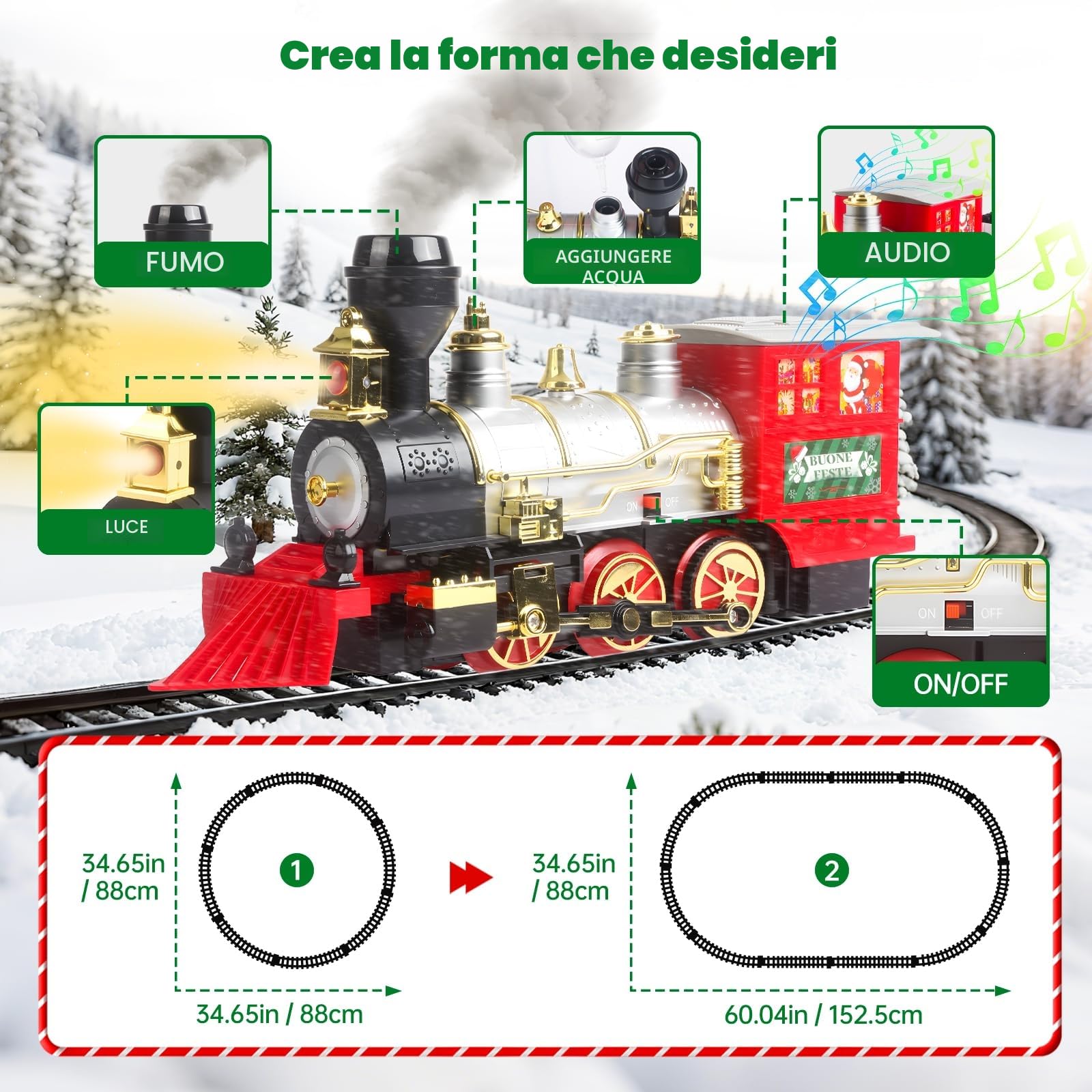 Treno Elettrico per Bambini con Fumo, Luci e Suoni - Set Treno a Vapore Giocattolo per Ragazze Ragazzi di 3 4 5 6 Anni - Regalo di Natale Perfetto