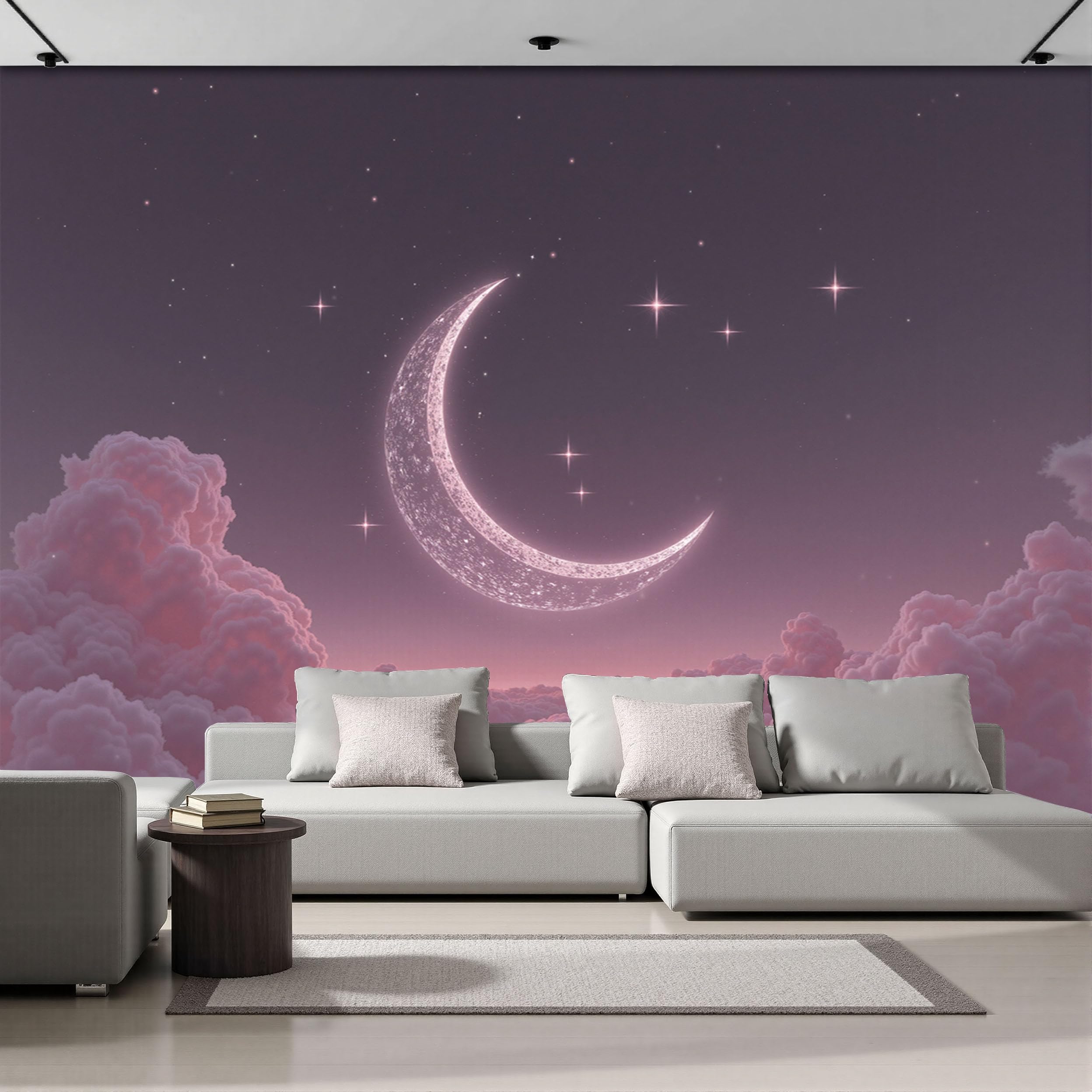 Papier Peint Nuages pour Chambre d'Enfant - Décoration Murale Panoramique Lune 250X175cm