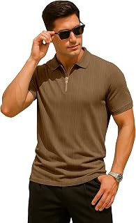 HeeFee Men's Regular Fit Textured Knit Polo T-Shirt | Premium Polyester Zipper Collar Neck Half Sleeve T-Shirt | Stylish C... Price In India