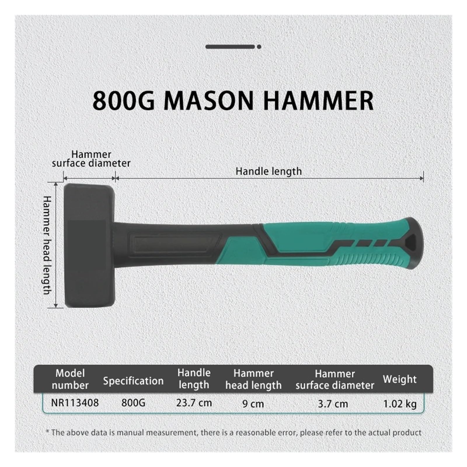 martillo Martillo for mampostería Crack Hammer con mango de fibra de vidrio y agarre acolchado antideslizante 1000G 800G(800G)