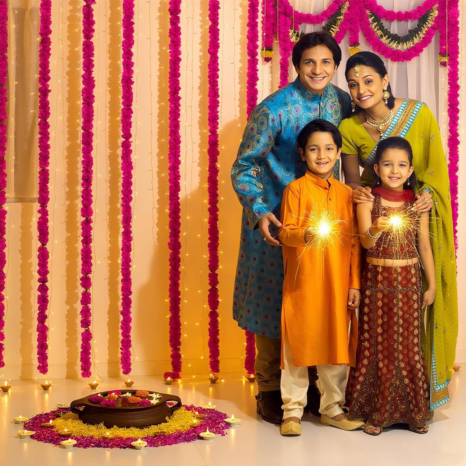 Giegxin 15 Pack Marigold Garland for Decoration 5 ft Long Strands Faux Artificial Marigold Flowers for Dia De Los Muertos Diwali Indian Wedding Party Decorations(Rose Red)