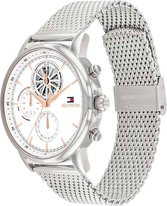 Tommy Hilfiger Analogue Multifunction Quartz Watch for Men with Skeleton Subdial and Stainless Steel Bracelet or Leather Strap