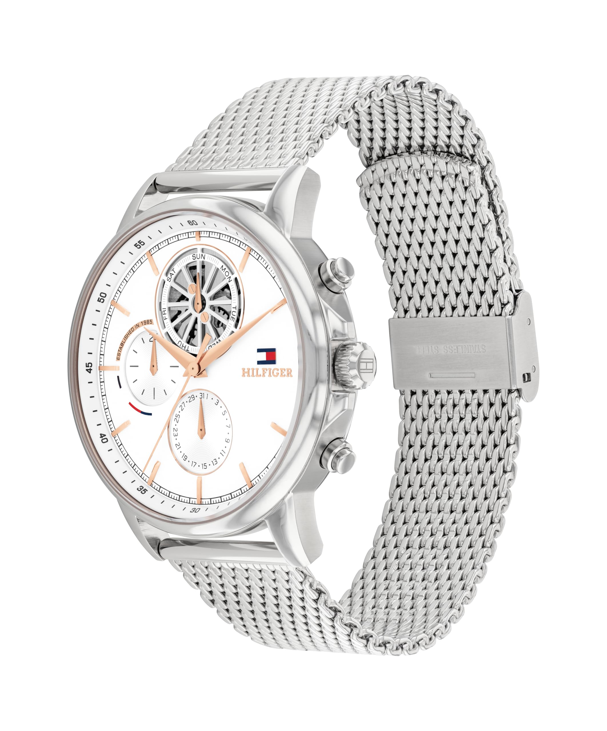 Tommy Hilfiger Orologio Analogico Multifunzione al Quarzo da Uomo con Quadrante Scheletrato e Cinturino in Acciaio Inossidabile o Pelle