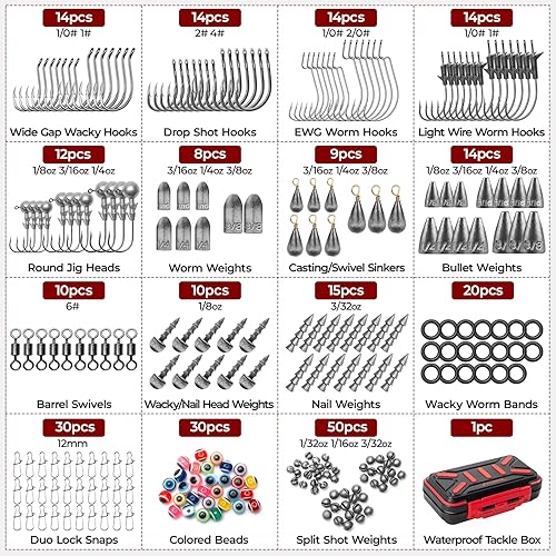 Miniatura 5 de MadBite by KastKing 182/265/400pcs Compact Fishing Tackle Kit - All-in-One Freshwater Hooks, Weights, Bobbers in Tackle Box, Fishing Gear Set for
