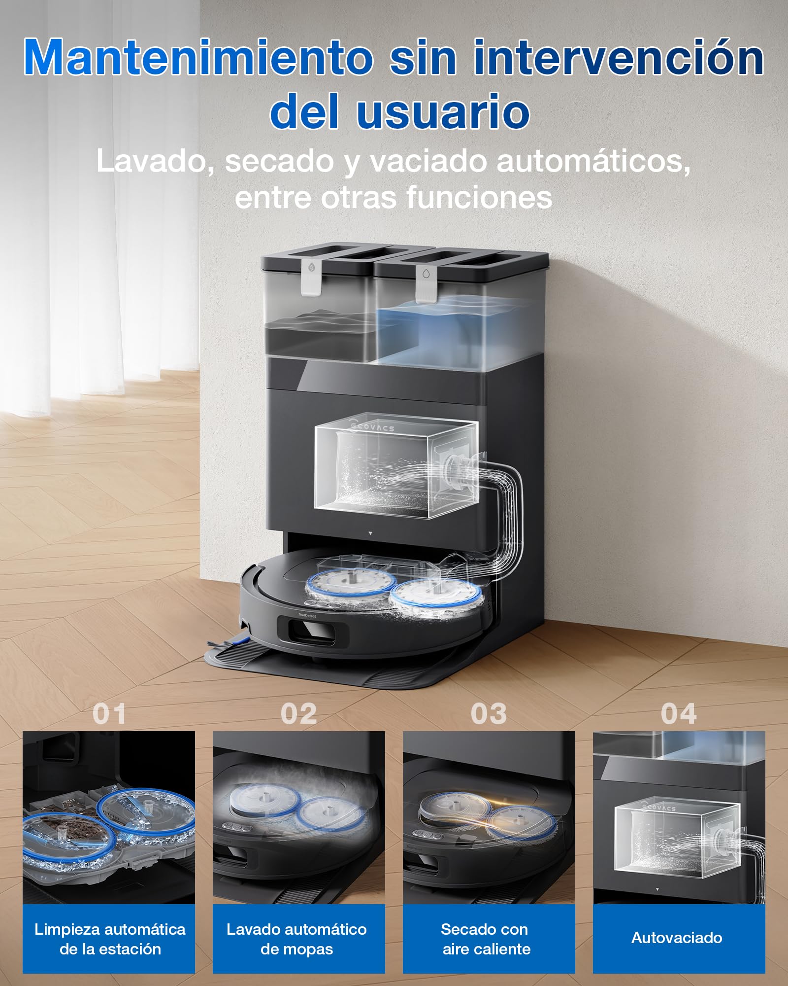 ECOVACS DEEBOT T30e Omni Robot Aspirador y mopa,25,000 Pa | ZeroTangle 3.0, cepillo lateral ARClean, cepillo principal (triple V), estación OMNI, vaciado automático, secado a 45 °C