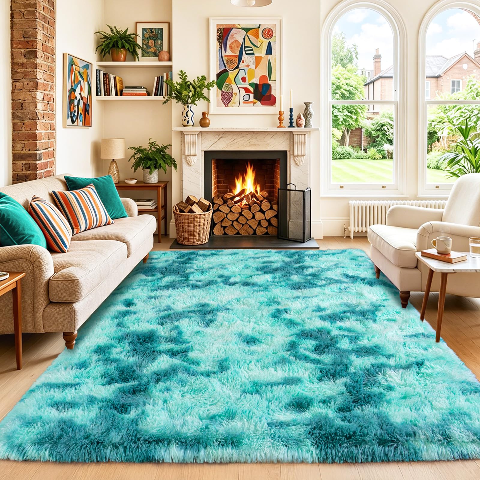Quntue Fluffy Area Rugs for Bedroom, Soft Fuzzy Dark Blue Rug 5x7 Feet, Shaggy Carpet for Living Room Plush Indoor Non Slip Carpets for Kids Nursery Dorm Home Decor โ image 1