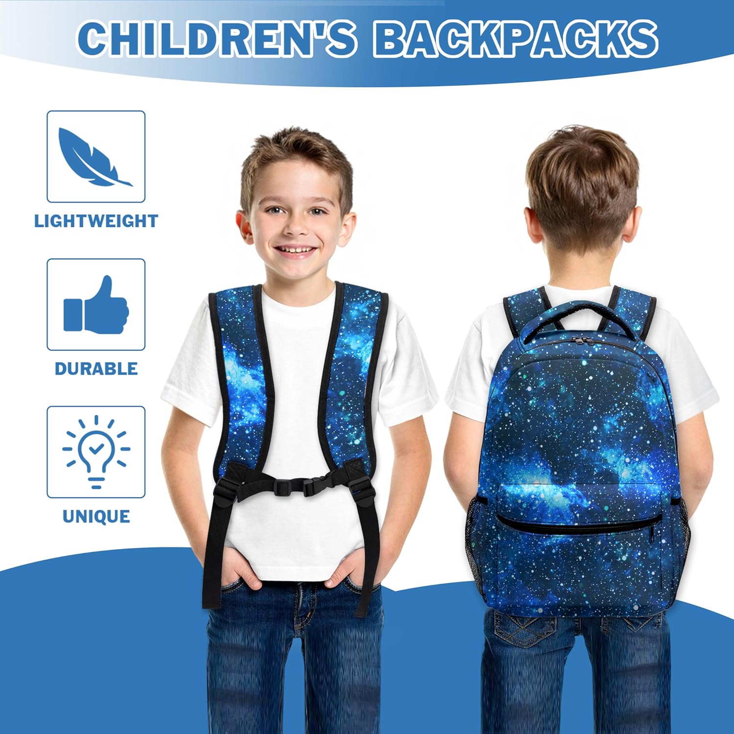 Dark Blue Galaxy Backpack for Kids Girls Navy-blue Universe Space Elementary School Bag Lightweight Starry Sky Child Primary Bookbags Durable Laptop Backpacks for Travel Hiking - Image 6