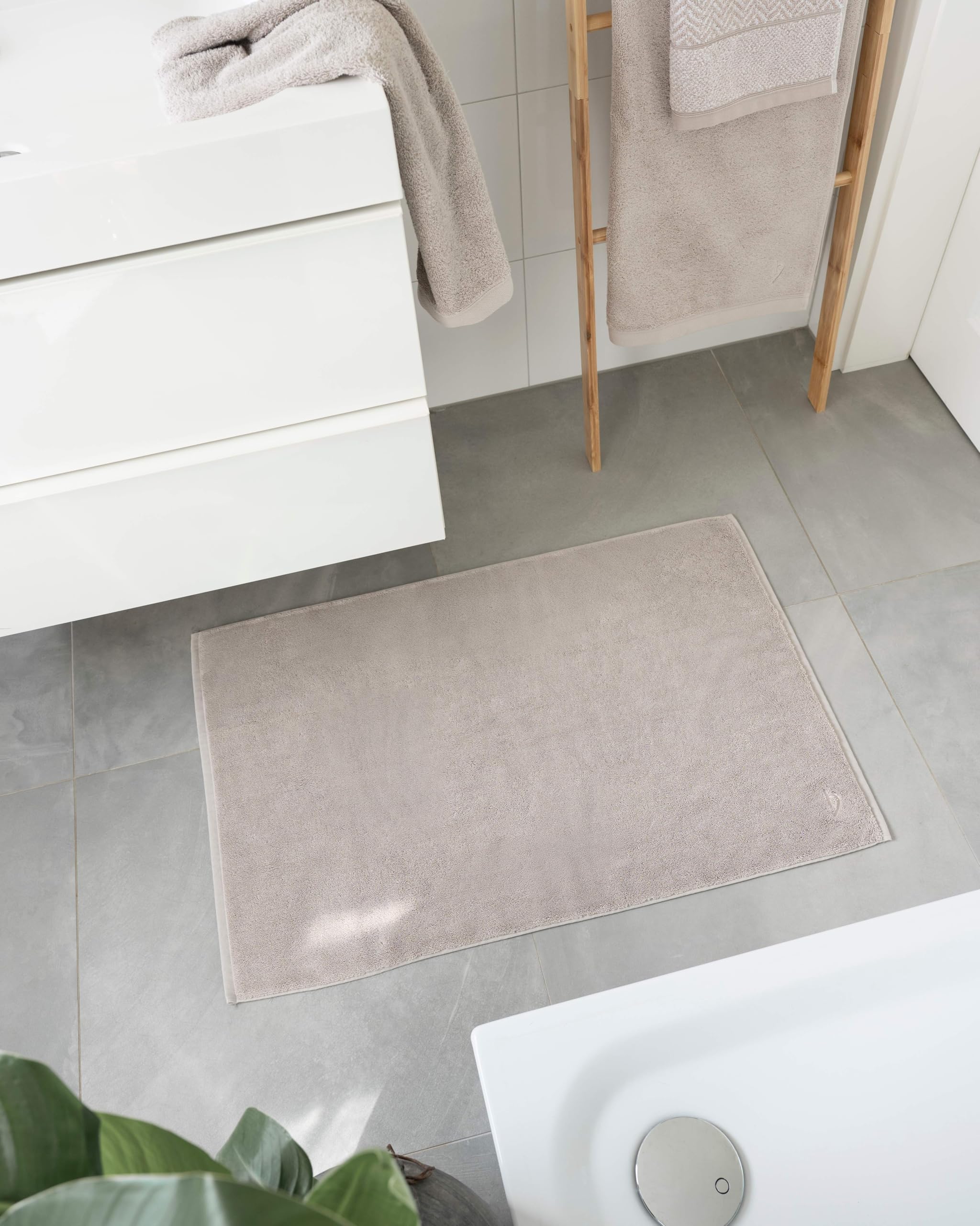 herzbach home Premium Badvorleger PURA | 50 x 70 cm 2er Set | 100% Baumwolle | Badteppich Doppelpack | Farbe: Sandgrau