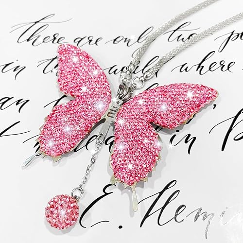 Miniatura 16 de Accesorios de automóvil con diamantes de mariposa brillantes, dijes de cristal para espejo retrovisor de automóvil para mujer, cubiertas universales