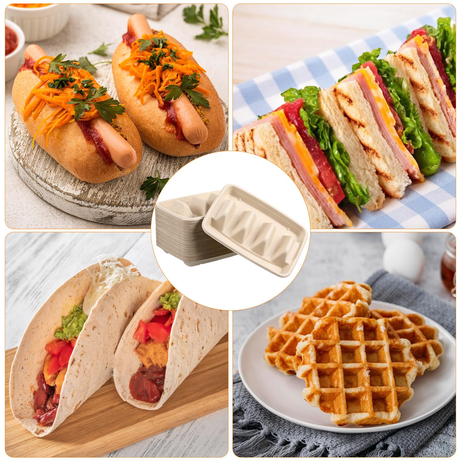 SHINEOFI 50 Pezzi Piatti per Tacos con Divisori Usa e Getta Vassoi Porta Tacos con Superficie Antiscivolo per Feste ed Eventi all'Aperto