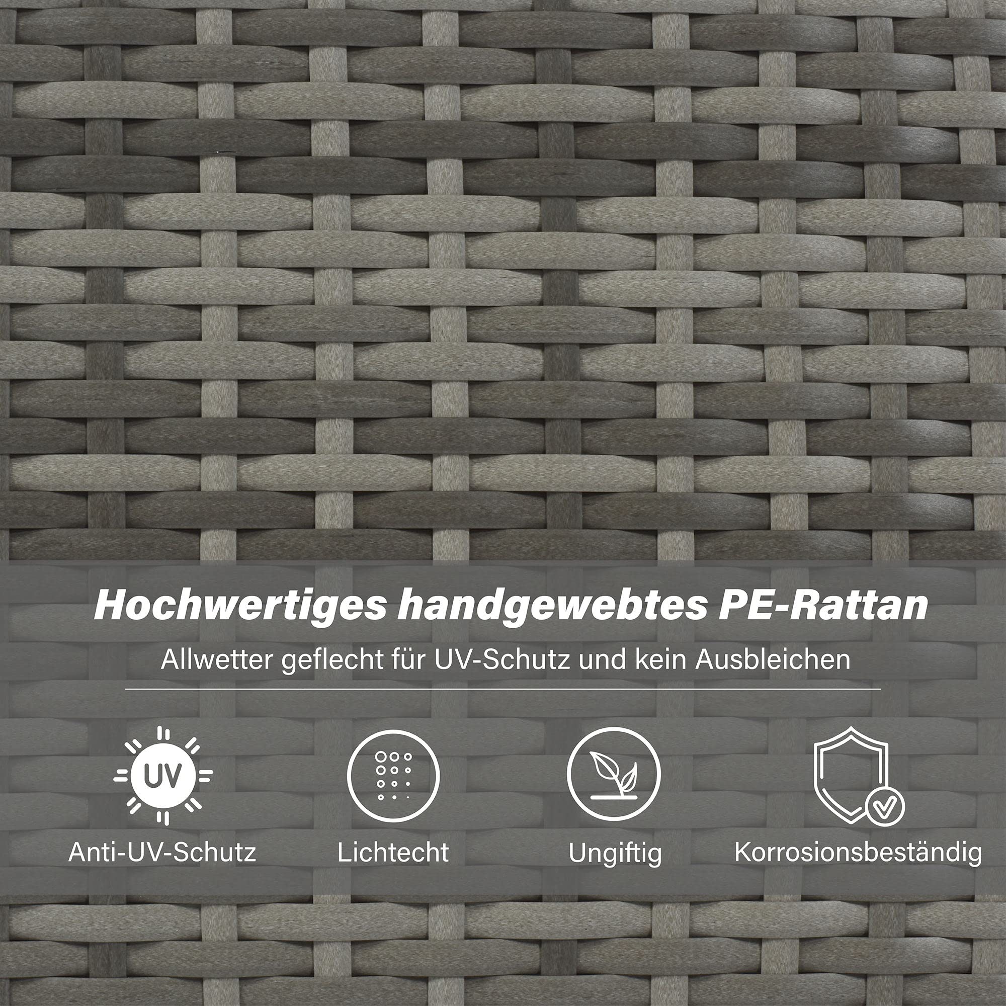 Kayan Polyrattan Lounge Set, 5-teiliges Rattan-Gartenmöbel-Set, Patio-Lounge-Set mit Baldachin, Allwettergeflecht, waschbare Kissen, graues Geflecht + graue Kissen
