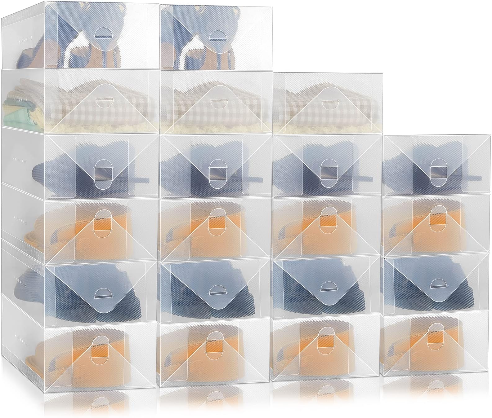 20 Pcs Clear Shoe Boxes Plastic Stackable Clear Shoe Storage Boxes for Women Men Ankle Boots High Heels Rooms Closet(11.8 x 7.5 x 3.7 Inches)