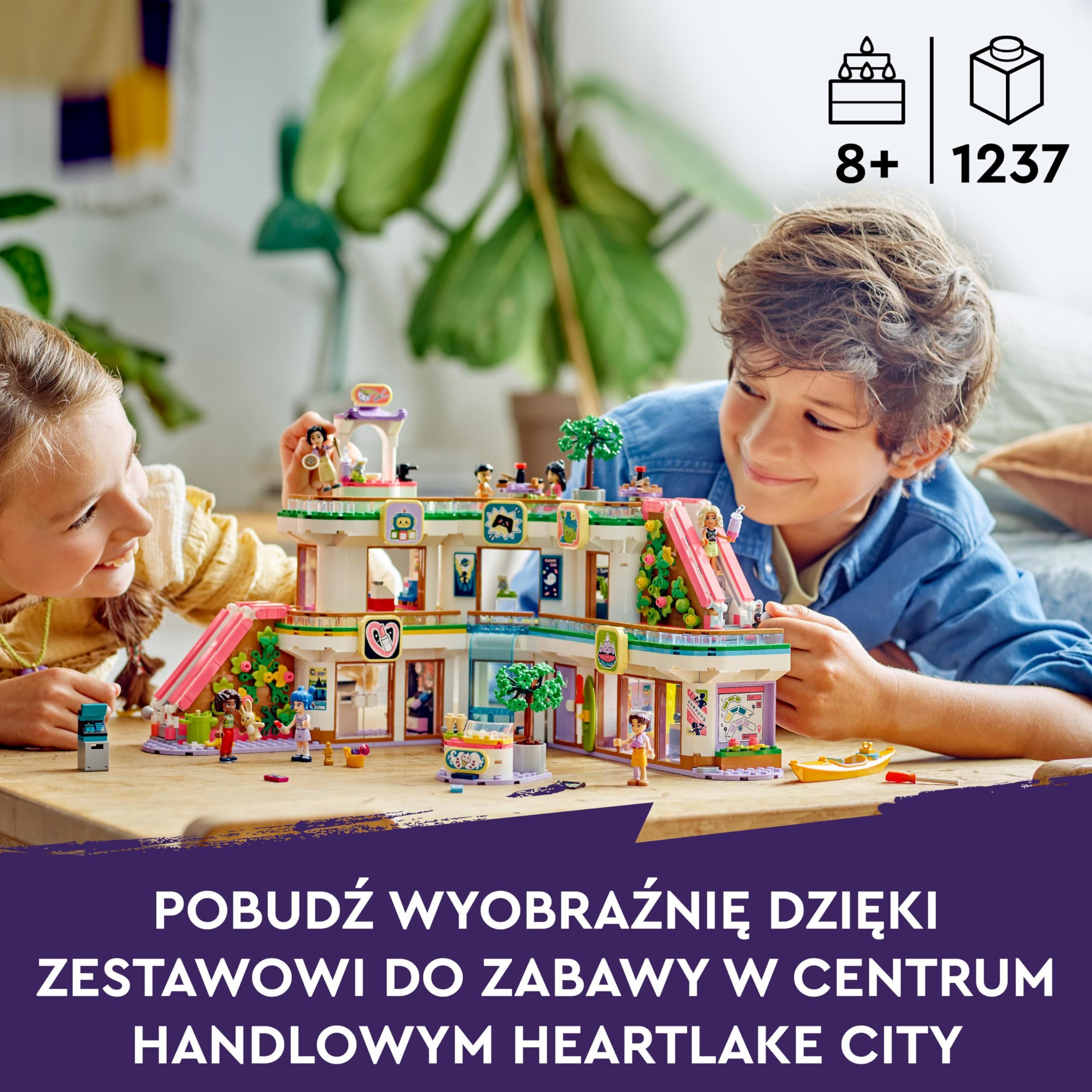 LEGO Friends Centrum handlowe w Heartlake City z 5 sklepami dla dziewczynek i chłopców, dzieci w wieku od 8 lat, zabawki do budowania i odgrywania ról, 7 minilaleczek, prezent urodzinowy, 42604