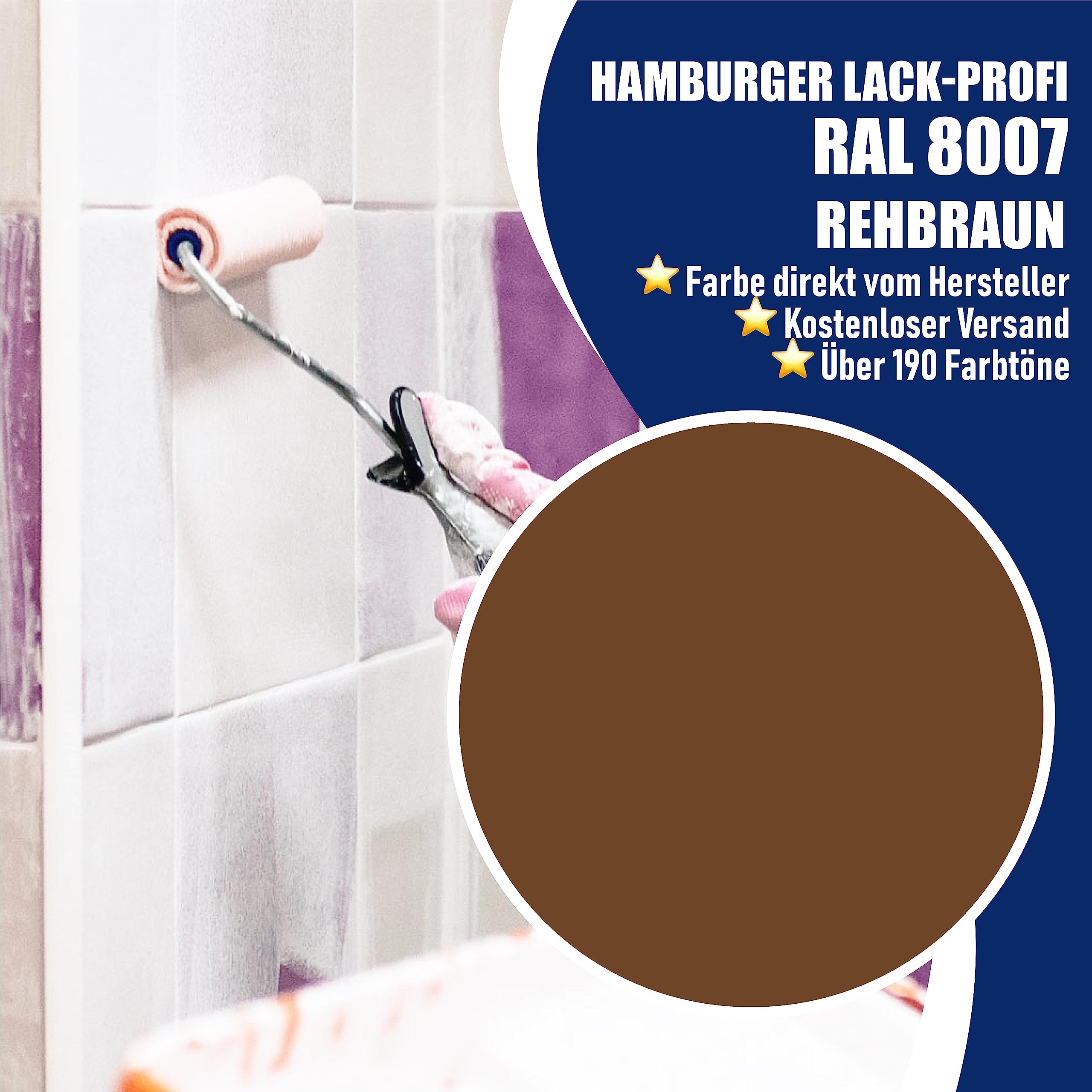 Hamburger Lack-Profi Fliesenlack GLÄNZEND Rehbraun RAL 8007 Braun Fliesenfarbe (5 L)