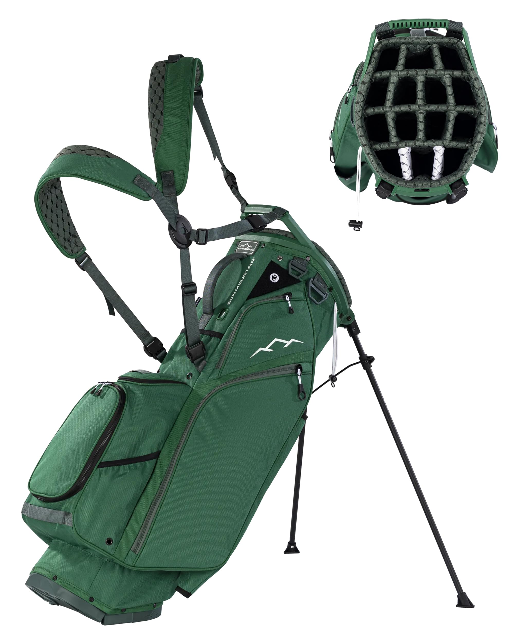 Sun Mountain Eclipse 3.5 14 Way Golf Stand Bag - Durable Golf Bag with Eleven Pockets for Ample Storage - Features an Ergonomic X-Fit Dual Strap System and a Matching Rain Hood - Green