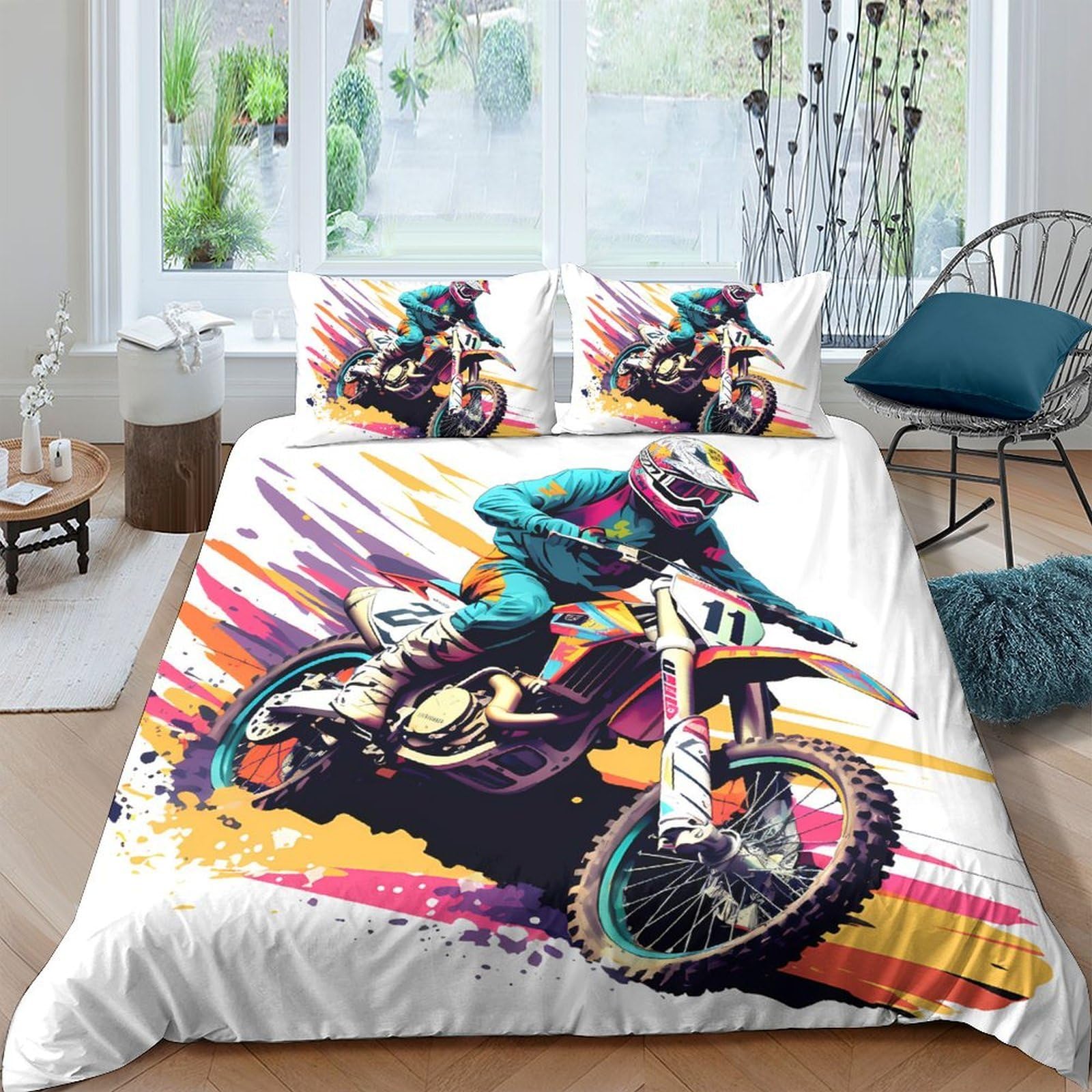 Ctjqhvkz Style-8 3D Printed Motocross Racing Fitted Sheet Microfiber Vibrant Sports Bed Cover For Bedroom Dorm Decor Protection Single（135X200cm）