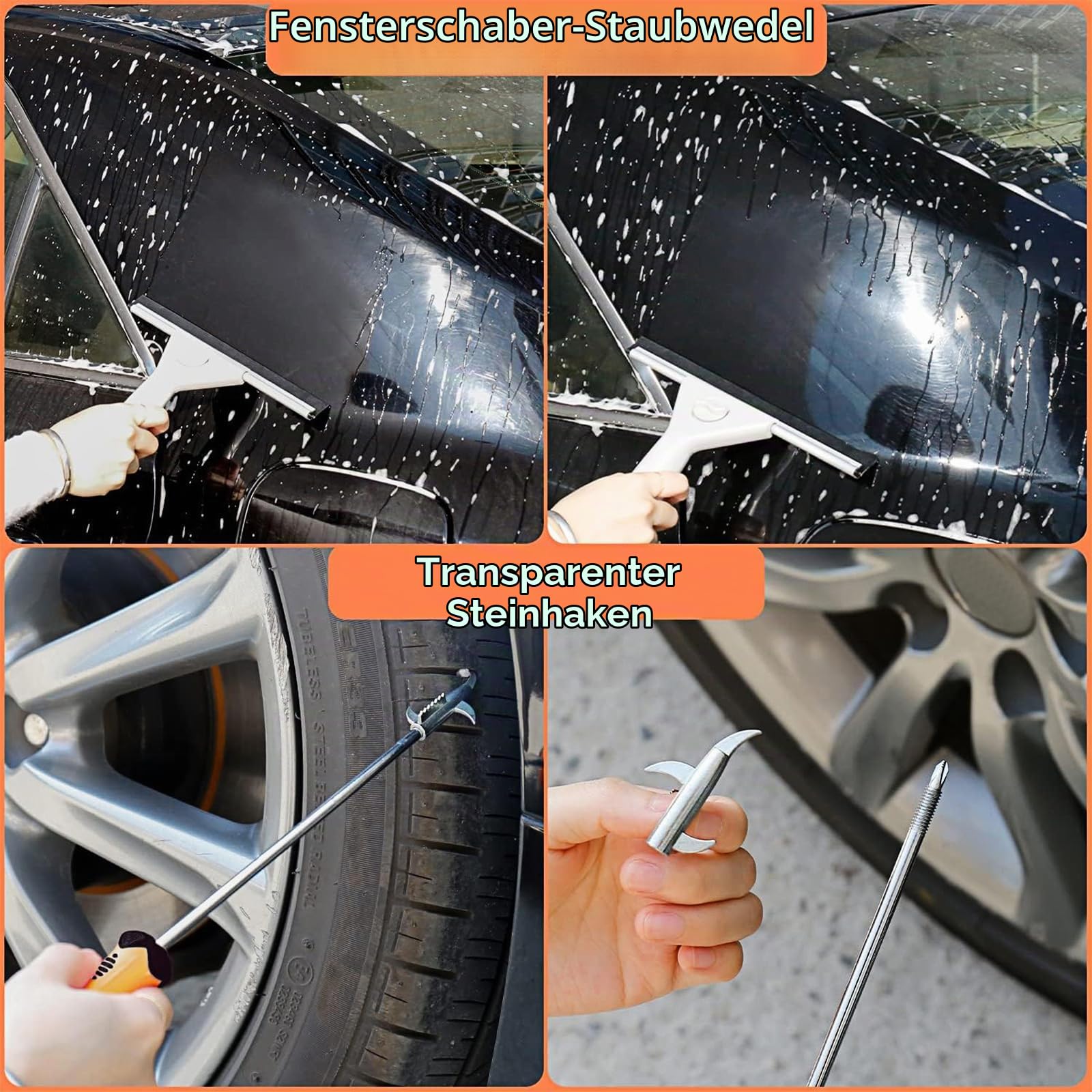 THINKWORK Auto Reinigungsset, Autowaschset Auto Set, 17 Stück Auto Autopflege für Auto Reinigung Innenraum und Außen, Armaturenbrett, Lüftungsschlitz, Motor, Räder, Autopflege-Geschenkset (Orange)
