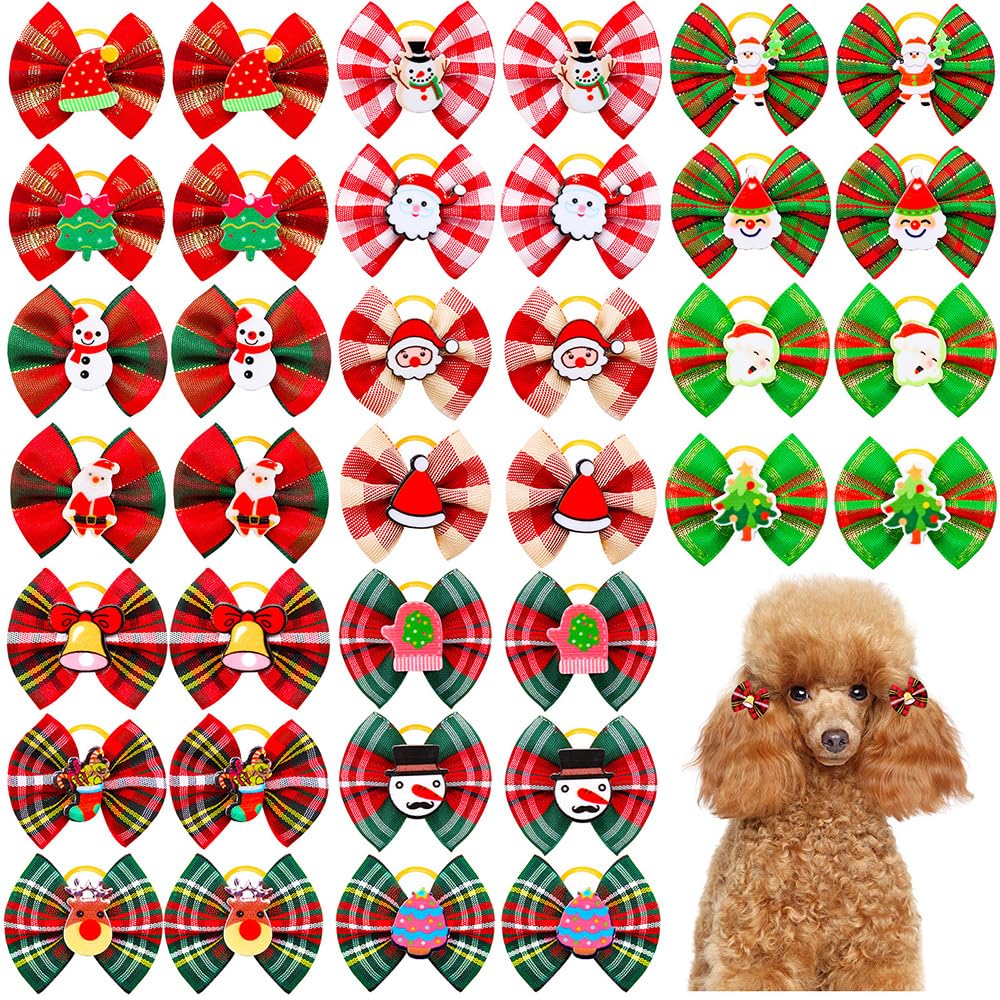 CCUUHJ 20Pcs/10 Pairs Christmas Yorkie Dog Puppy Hair Bows with Rubber Bands Hair Accessories Bow Pet Grooming Cute Pet Small Hair Bowknot (Christmas) — image 1