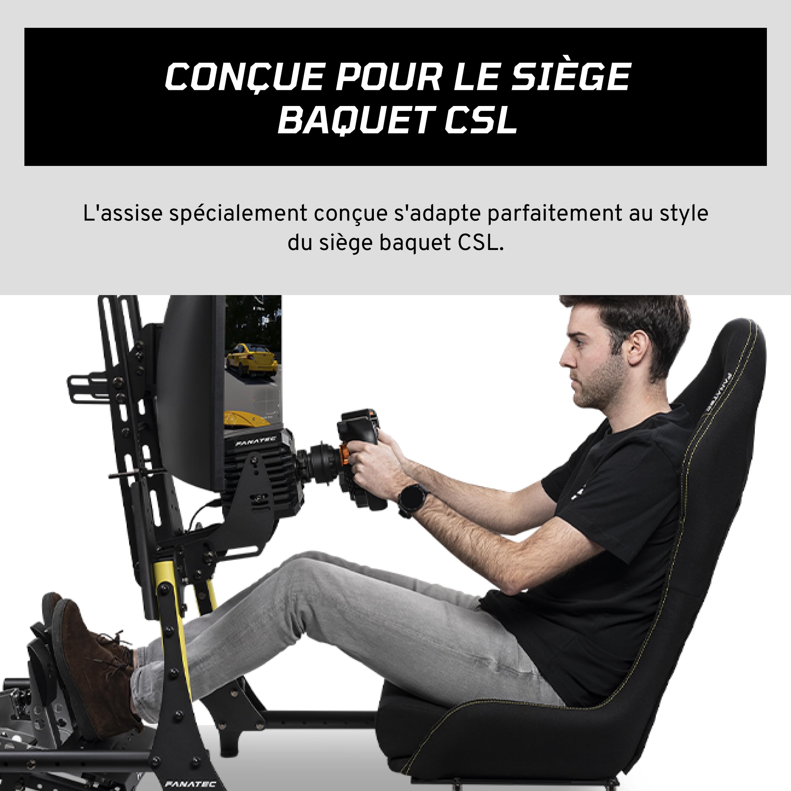 FANATEC CSL Siège baquet Cockpit pour le Sim Racing – Léger et Durable, Conçu pour le CSL Cockpit, Rembourrage en Mousse de Soutien Refroidissement Passif, Confort longue durée - Noir