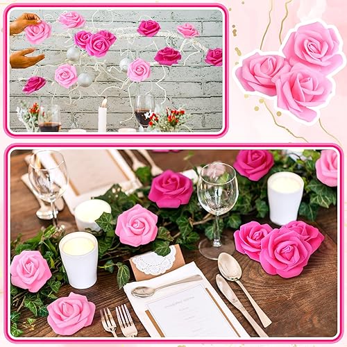 Miniatura 3 de Crowye 500 cabezas de rosas artificiales a granel, rosas de color rosa, sin tallo, de espuma falsa, mini rosas polvorientas para bricolaje,