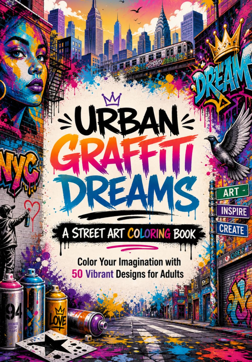 Urban Graffiti Dreams: A Street Art Coloring Book: Color Your Imagination with 50 Vibrant Designs for Adults