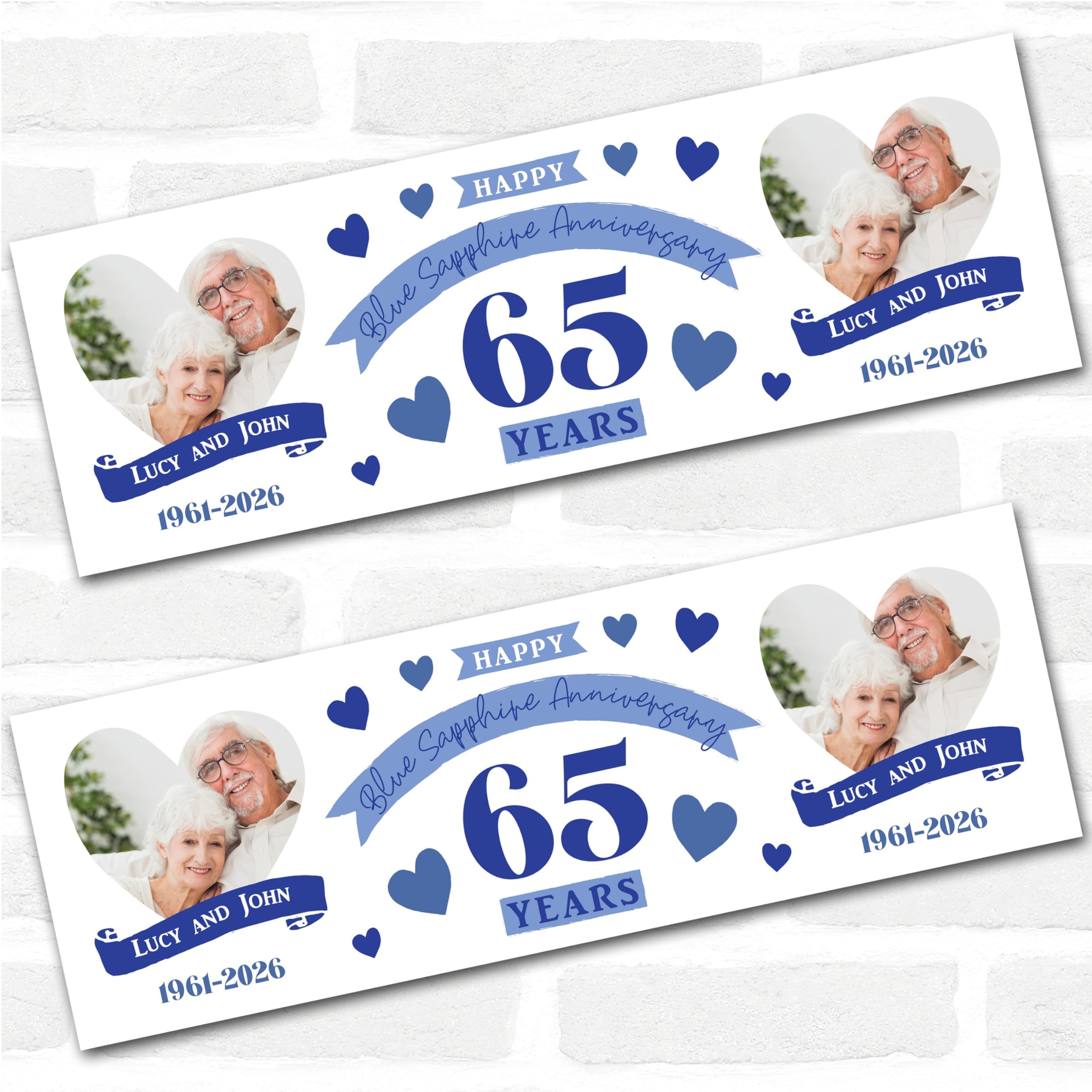 Personalised Party Banner For 65th Wedding Anniversary Sapphire 65 Years Photo | Custom Large Party Decoration, Event Banner, Backdrop, Décor, Signage. 3 ft x 1 ft | 4.5 ft x 1.5 ft | 6 ft x 2 ft