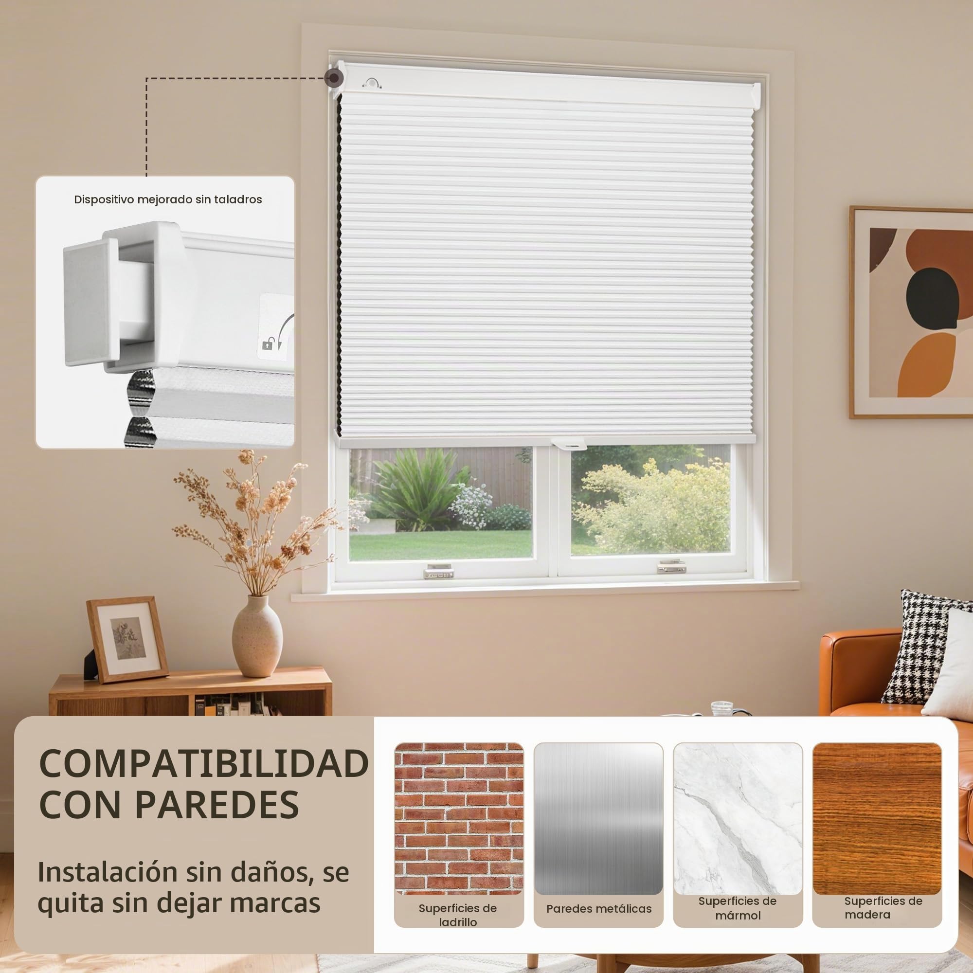 Grandekor Estores Celulares Inalámbricos Sin Herramientas Sin Taladro, 89 cm An x 163 cm Al, Estores Opacas de Panal para Ventanas Interiores, Protección UV, Privacidad Sin Taladro para Hogar, Puerta