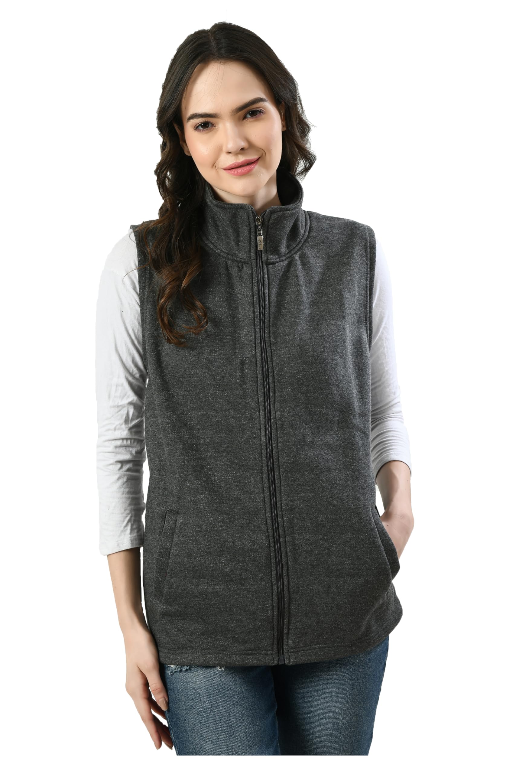 indi weaves Women Solid Fleece Sleeveless Winter Jacket with Both Side Pockets Warm High Neck Casual Winter Vest Soft Lightweight Full Zip Jacket for Casual Wear, Travel & Outdoor-picture-30