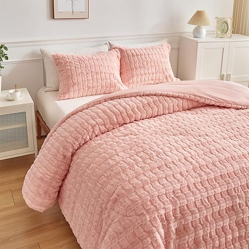 Miniatura 2 de Lotus Karen Juego de funda de edredón mullida, tamaño Queen, ultra suave, de pelo sintético, juego de funda de edredón de 3 piezas, 1 funda de