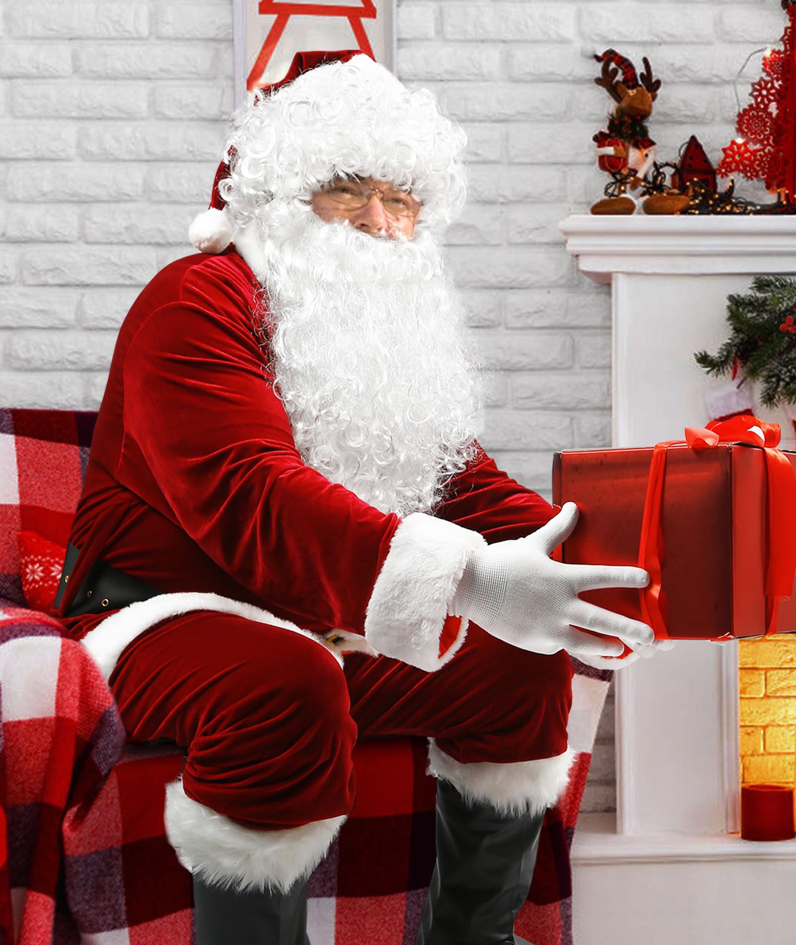 Santa Claus Costume for Men Women Adult - 9pc. Deluxe Costume Santa Suit Outfit