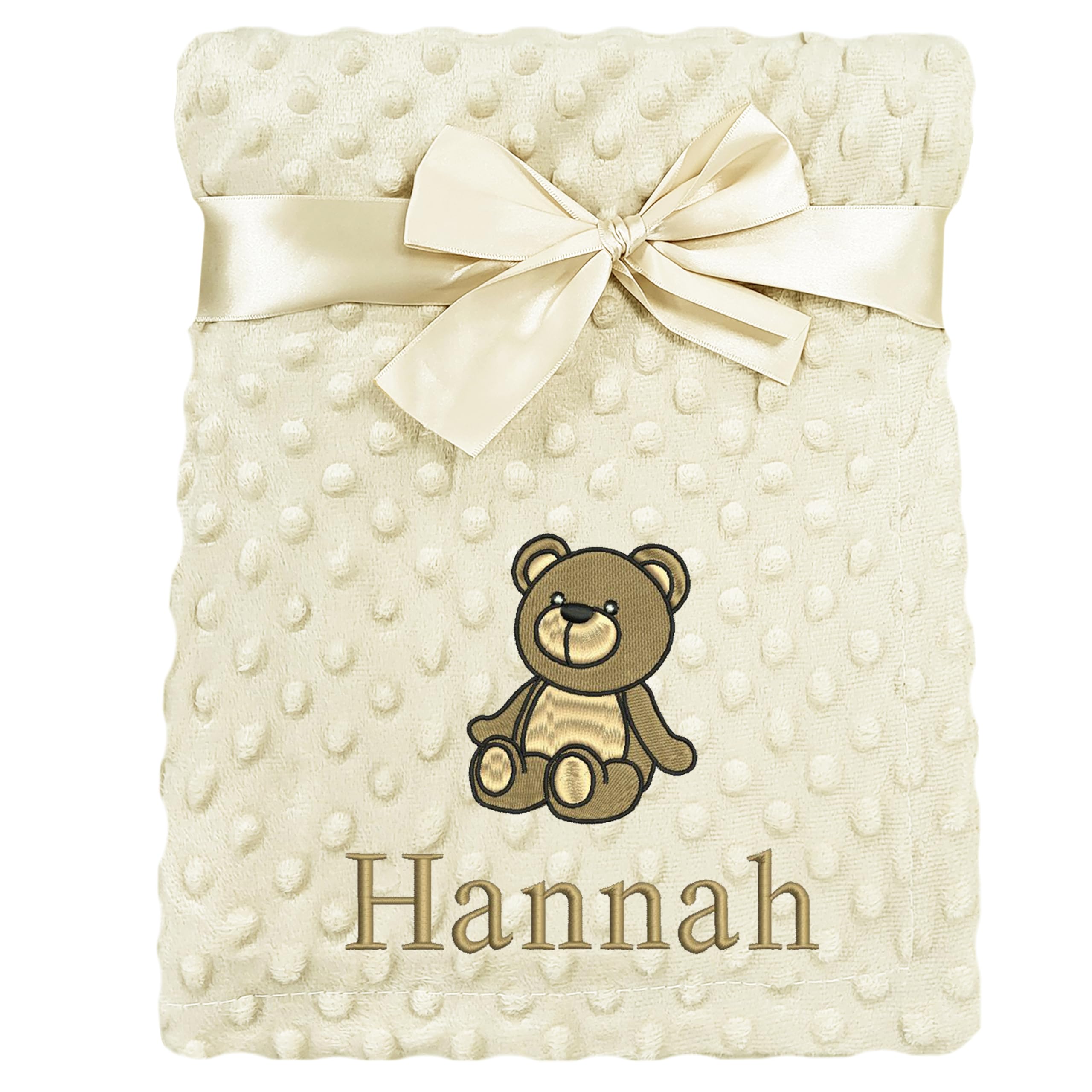 Jjlc Beige Bobble Personalised Baby Bobble Blanket Embroidered Bear & Name Soft Fleece Wrap (Beige Bobble)