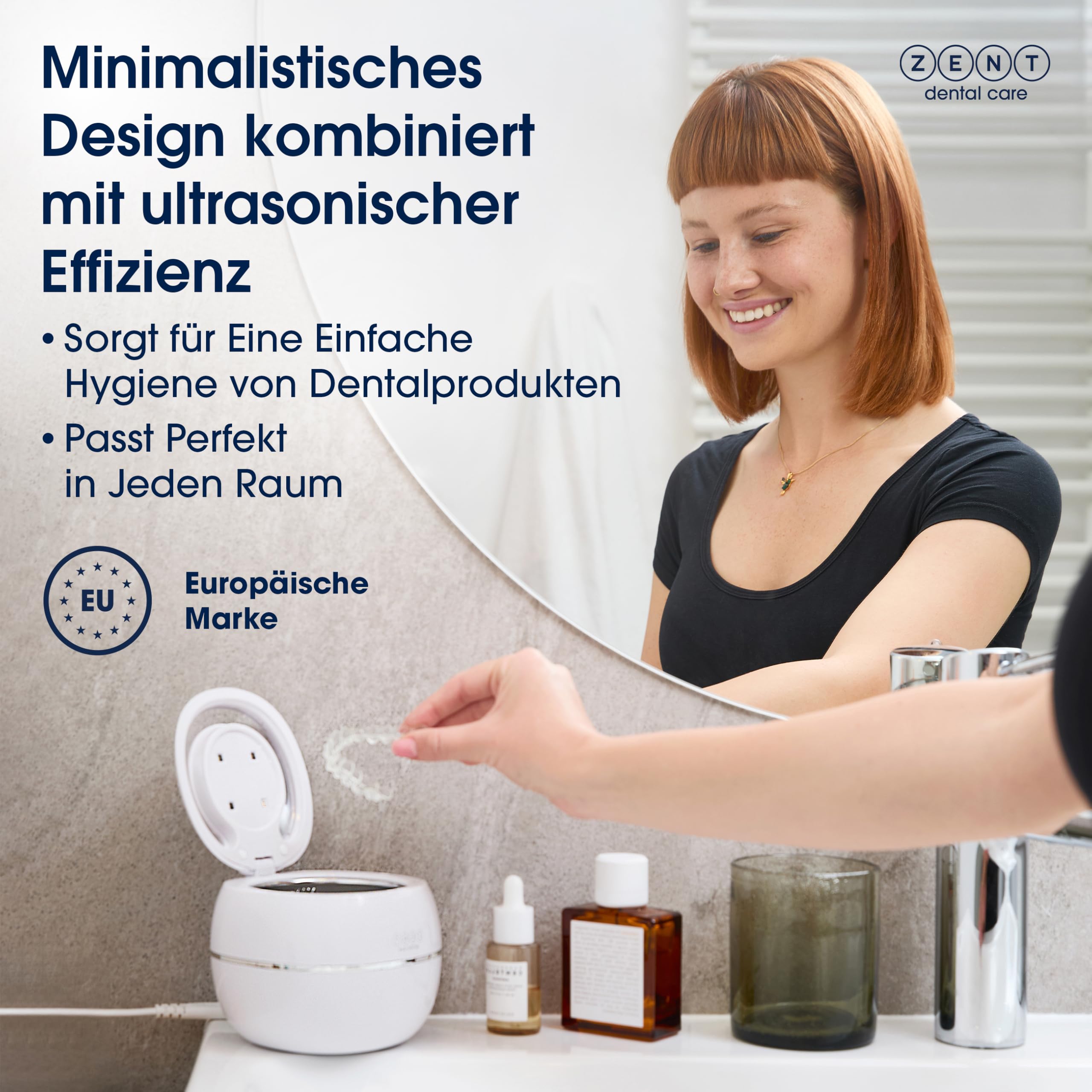 ZENT Ultrasonic Cleaner Ultraschallreinigungsgerät für Zahnschiene Zahnprothesen Schmuck | Ultraschallreiniger 42 kHz, Schnelle Reinigung in 5 Minuten, Ultraschallbad, mit UV-Desinfektion, 0.2l