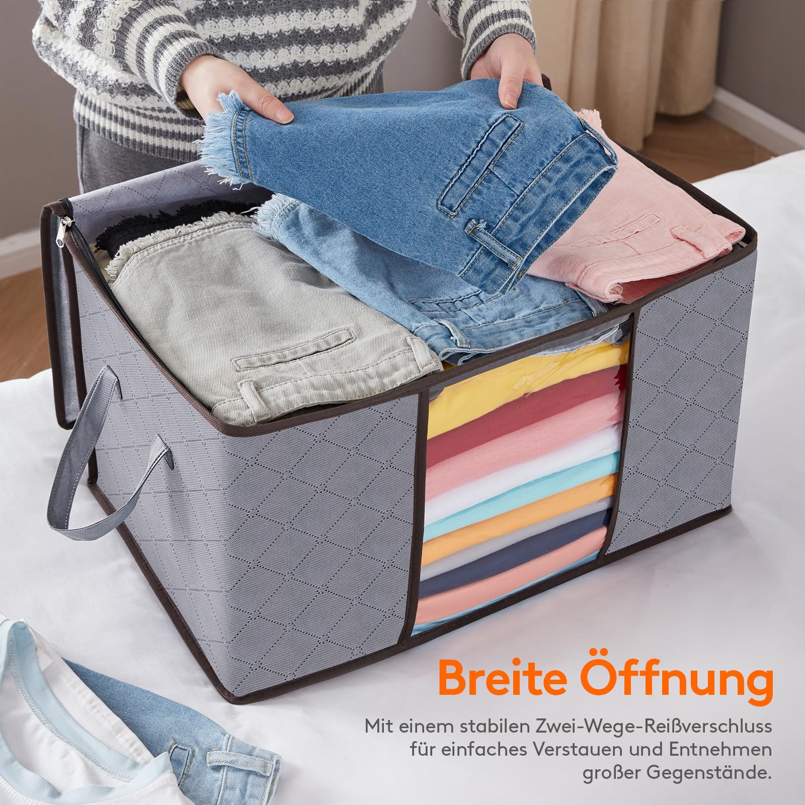 Lifewit 50L Aufbewahrungstasche Kleidung, Kisten Aufbewahrung mit Deckel Kleideraufbewahrung aufbewahrungsbox Kleiderschrank Organizer mit Verstärkt Griff für Kleider Bettzeug, 8 Stück, Hellgrau Küche, Haushalt & Wohnen