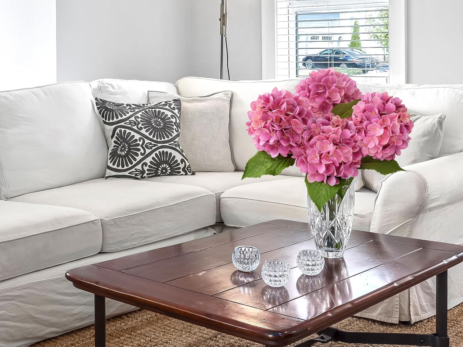 Magenta Hydrangea Artificial Flowers 4PCS 19.6 inch Silk Real Touch Latex Lifelike Hydrangea Flower with Long Faux Stems for Centerpiece Table Home Kitchen Halloween Decorations - Image 5