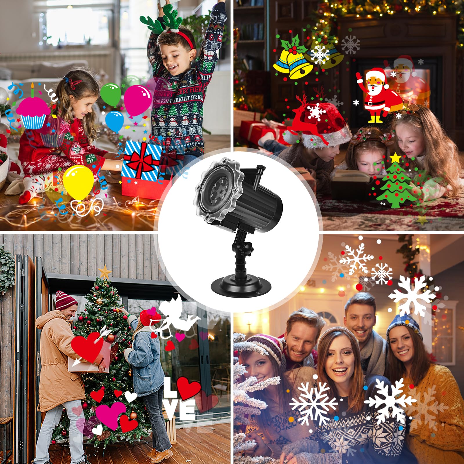 Proyector Navidad Exterior, Proyector Luces Navidad Exterior de 16 Diapositivas, Proyector Navidad con Control Remoto, para Regalos, Fiestas, Boda Exterior,Interior