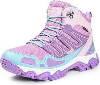 R CORD Lace Up Kids Hiking Boots Waterproof Breathable with Anti-Slip Sole,Durable Ankle Support Outdoor Boots for Girls, Secure Lace Fit for School, Playground, Family Hikes, and Rainy Day Play