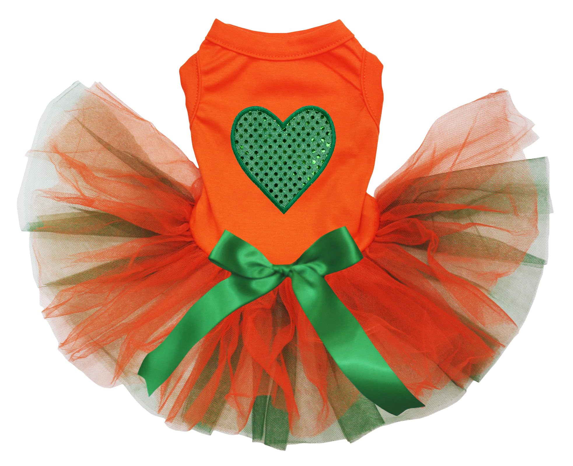 Robe pour chien verte et orange à paillettes motif cœur taille M