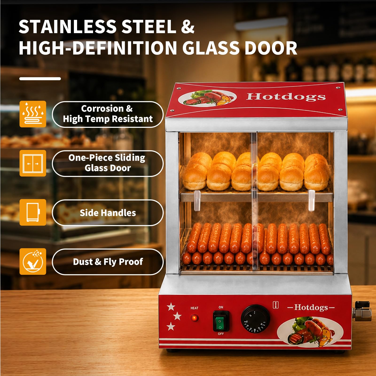 Machine à Hot Dog 27L 175 Hot Dogs & 40 Petits Pains