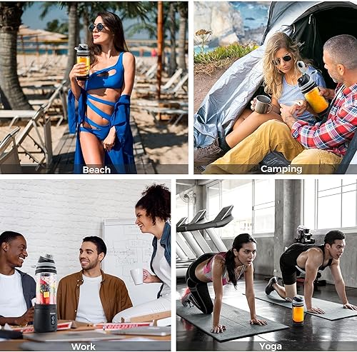 Miniatura 7 de Licuadora portátil, antiatascos de 300 W para batidos y batidos, licuadora de viaje de 24 onzas recargable por USB, botella deportiva sin BPA con