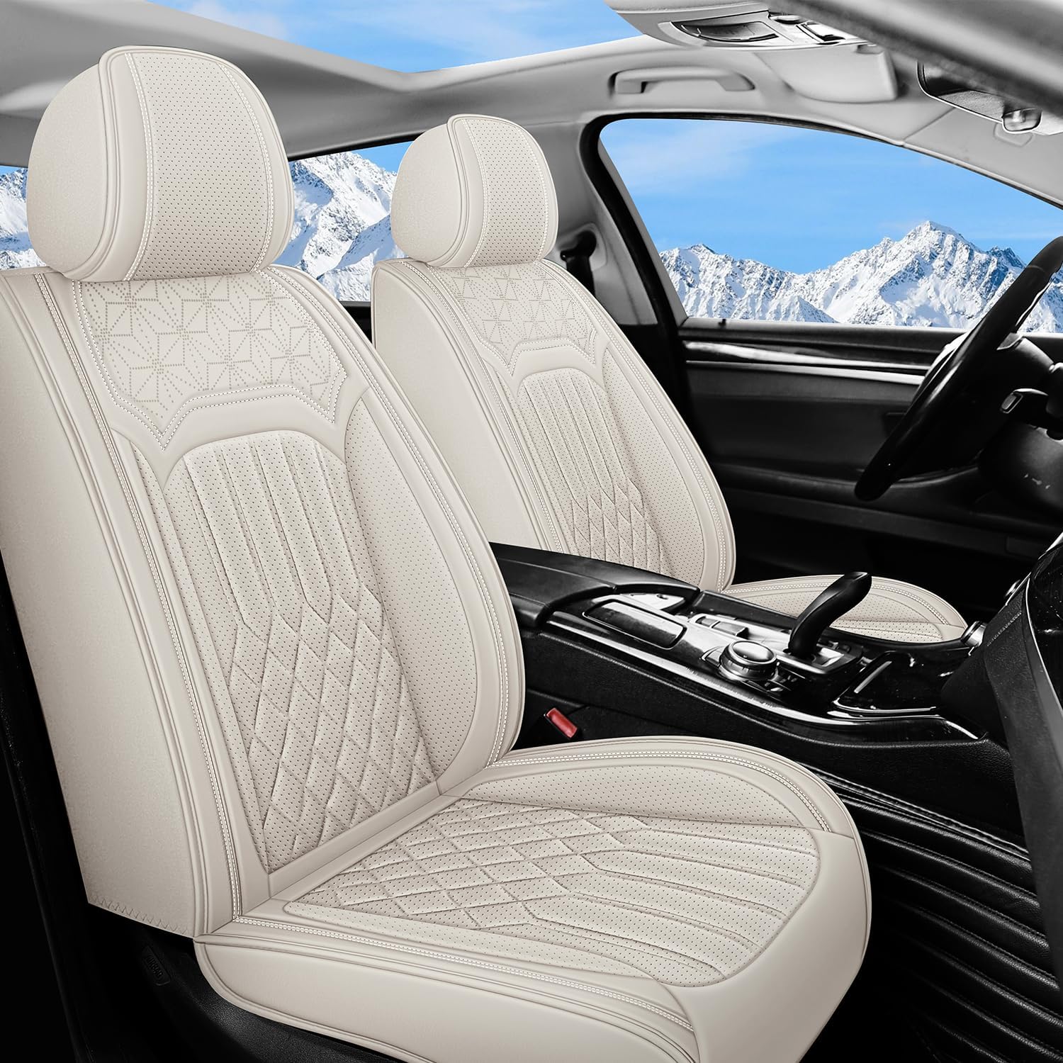 Car Seat Covers For Hyundai Sonata Hybrid (Cream White, 5 Seats)