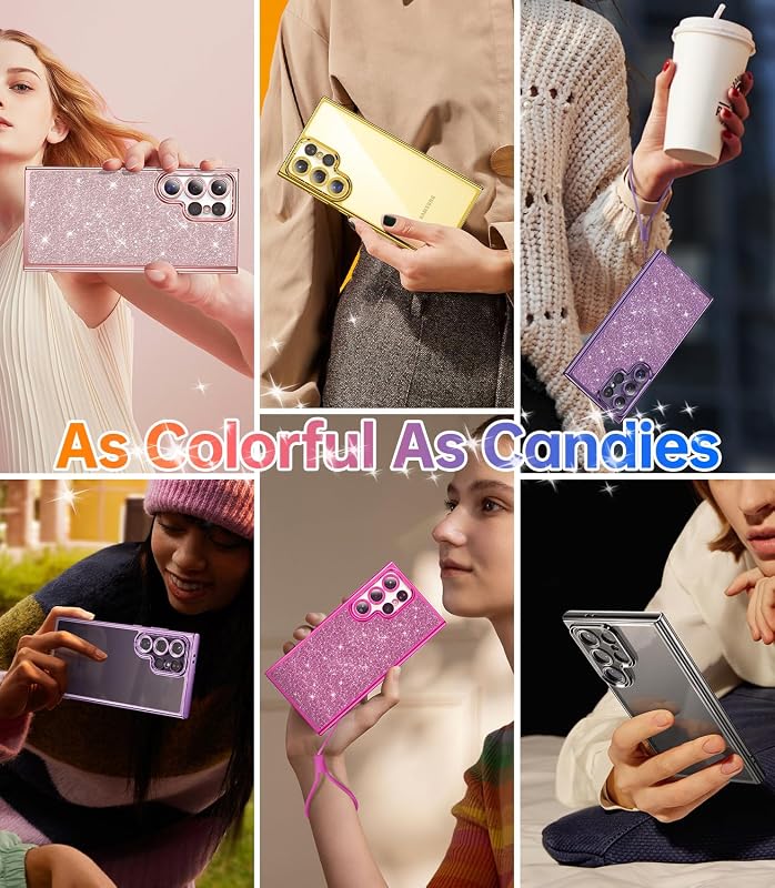 Meifigno Candy Series Tok Samsung Galaxy S24 Ultra 6.8" - Katonai Védelem Csillogó Kártyatartóval és Csuklópánttal