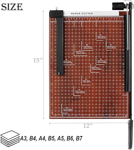 Miniatura 3 de Vailsa Cortador de papel guillotina, A3-B7 con bloqueo de seguridad, longitud de corte de 15 pulgadas, capacidad de 12 hojas (rojo)