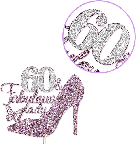 Miniatura 5 de Dalaber 60 & Fabulous Cake Topper, suministros de decoración de fiesta de cumpleaños 60, accesorios para cabina de fotos, 60 & Fabulosa decoración